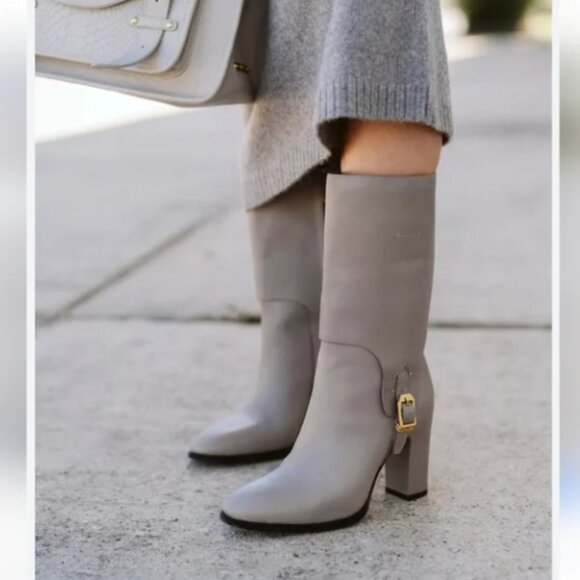 Franco Sarto Shoes - Franco Sarto Wyatt Mid Calf Leather Boot Gray New Size 9